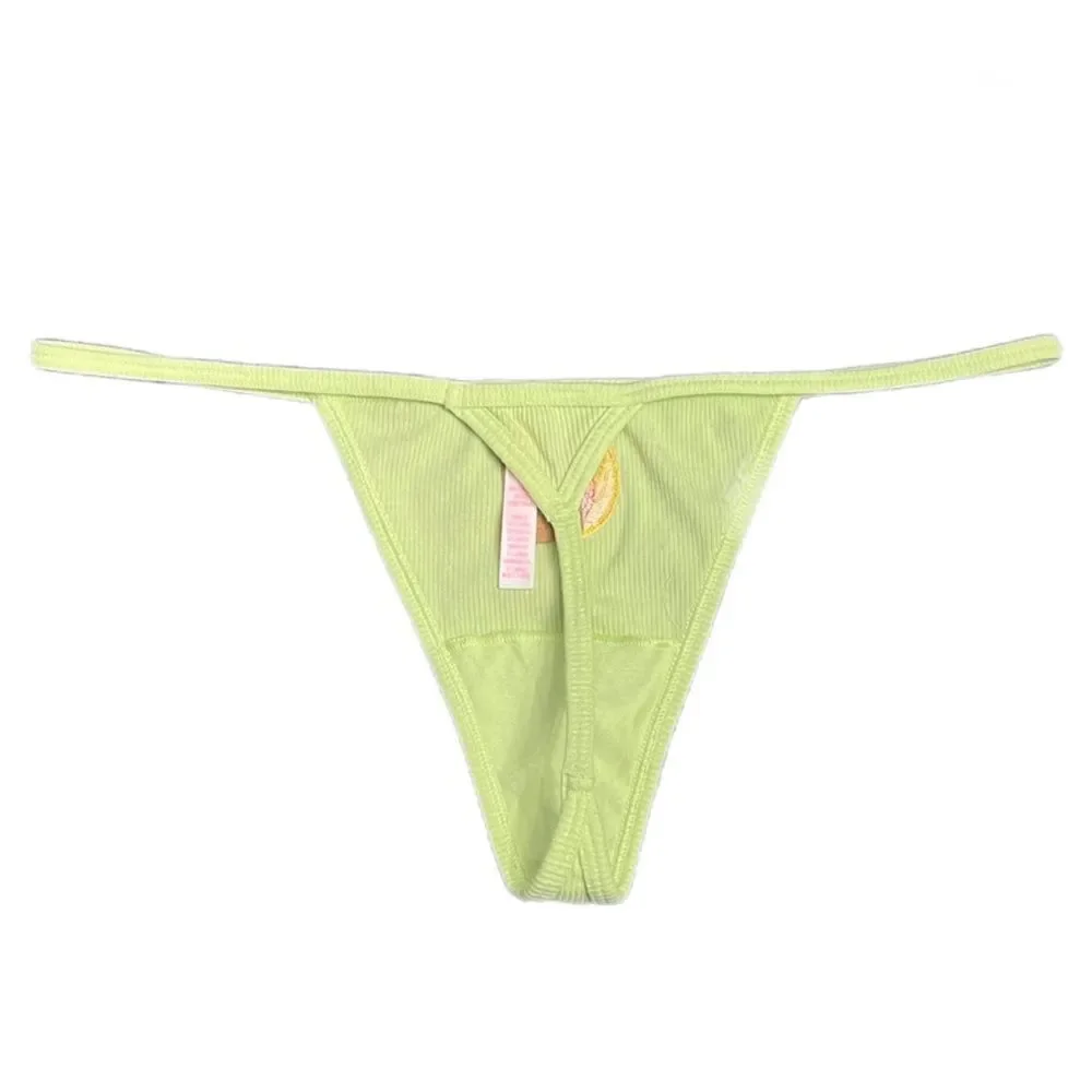 Victorias Secret Pink Soft Cotton Ribbed V String panty Lime XXL